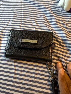 Calvin Klein Black Leather Wristlet Wallet with Logo Plate